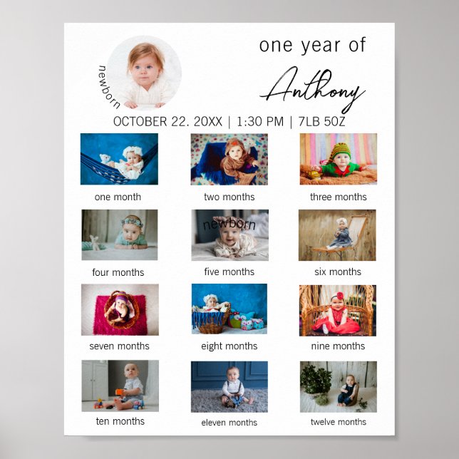 Poster Une Année Moderne De Photo 1Er Anniversaire Fête (Devant)