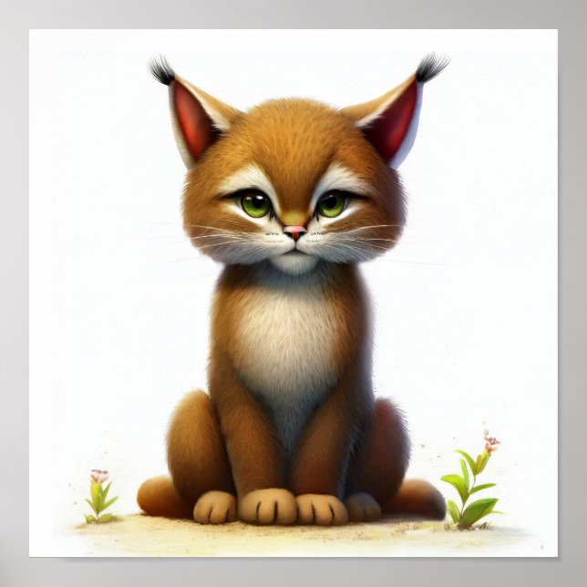 Poster Une aquarelle 3D image d'un jeune Bobcat mignon (Devant)