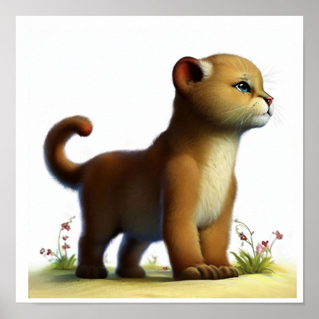 Poster Une aquarelle 3D Image d'un jeune cougar (Devant)