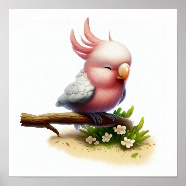 Poster Une aquarelle 3D peinte d'une jolie galah Cockatoo (Devant)
