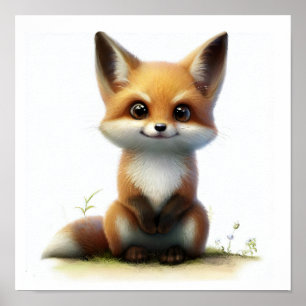 Poster Une aquarelle 3D Peinture d'un jeune Fox mignon
