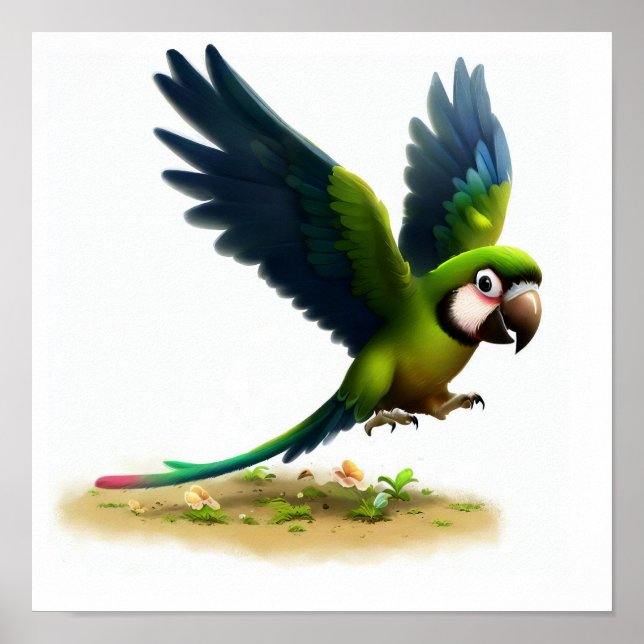 Poster Une aquarelle 3D Peinture d'une grande Macaw verte (Devant)