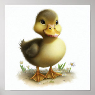 Poster Une aquarelle à rendu 3D Peinture d'un canard mign