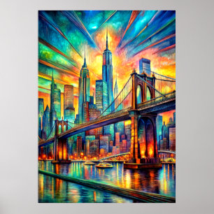 Poster Une Aquarelle Vibrante Artiste De New York -Poster