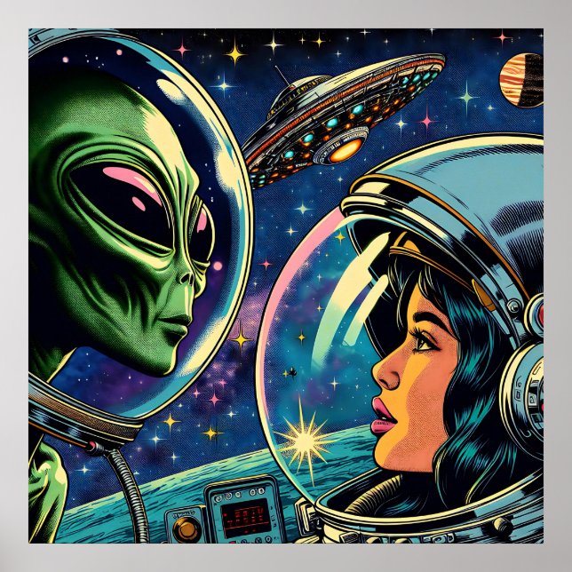 Poster Une astronaute rencontre un Alien extra-terrestre (Devant)