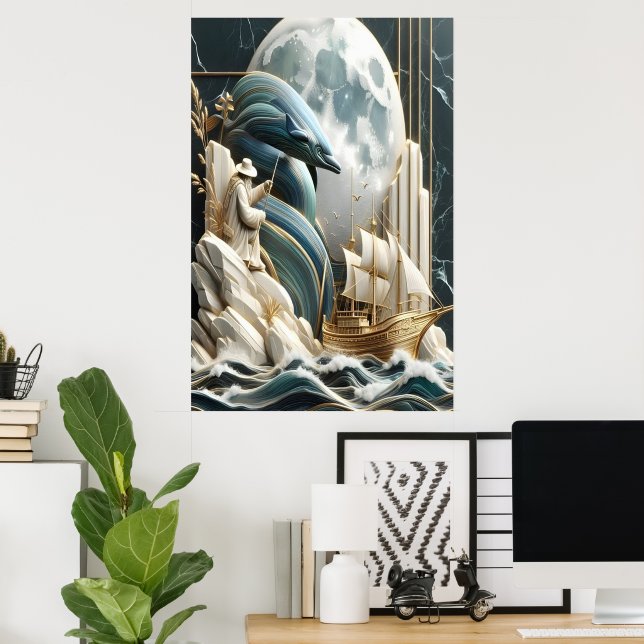 Poster Une aventure maritime au clair de lune (Bureau à domicile)