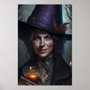 Poster Une belle et heureuse sorcière qui boit sa potion