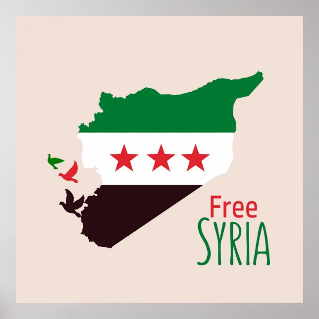 Poster Une carte de la Syrie avec le drapeau de la révolu (Devant)
