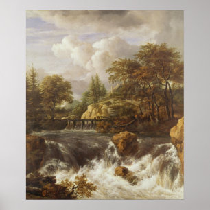 Poster Une cascade dans un paysage rocheux, c.1660-70