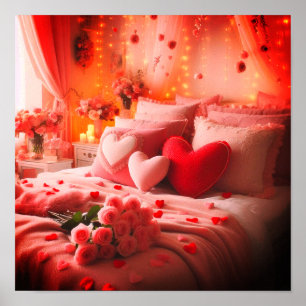 Poster Une chambre de la Saint-Valentin décorée avec amou