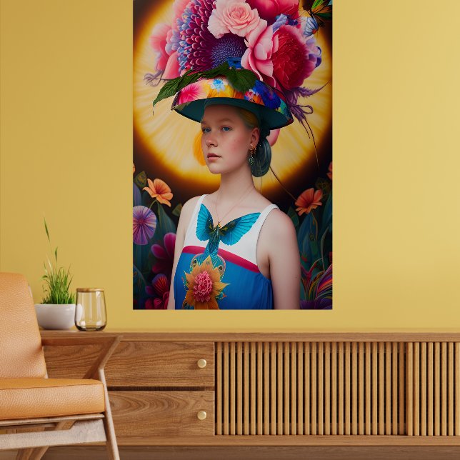 Poster Une dame avec un casquette solaire à fleurs (Salon 2)