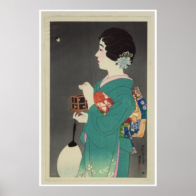 Poster Une Dame japonaise tient une cage de lucioles - 19 (Devant)