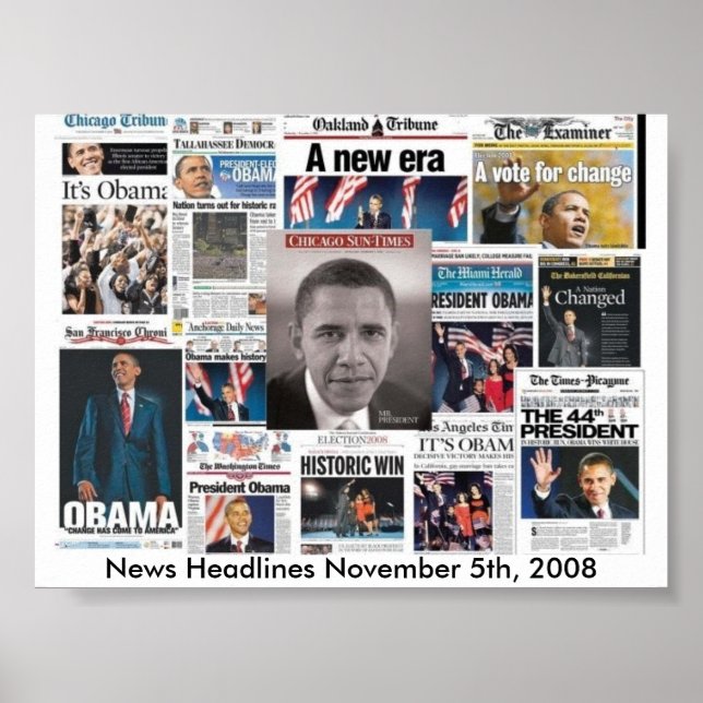 Poster Une des journaux le 5 novembre 2008 (Devant)