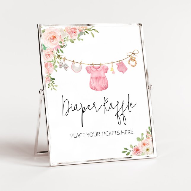 Poster Une douce fille Bébé Vêtements de couches Raffle (A Sweet Girl Baby Clothes Baby Shower Diaper Raffle Sign)