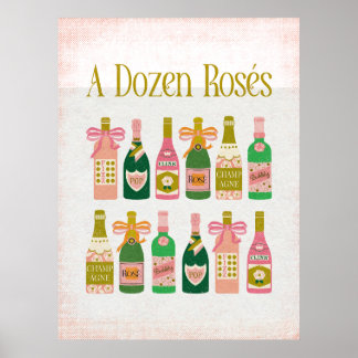 Poster Une Douzaine de Rosés Champagne Rose Bouteilles Ba