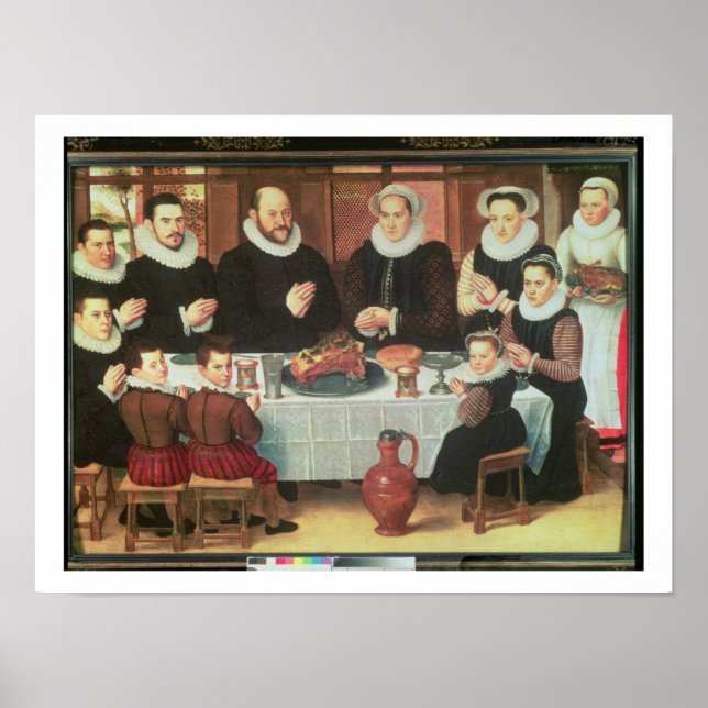 Poster Une famille dit grâce avant le repas, 1585 (huile  (Devant)