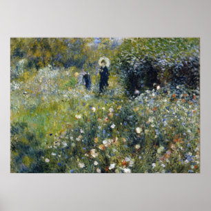 Poster Une femme avec un parasol dans un jardin par Augus