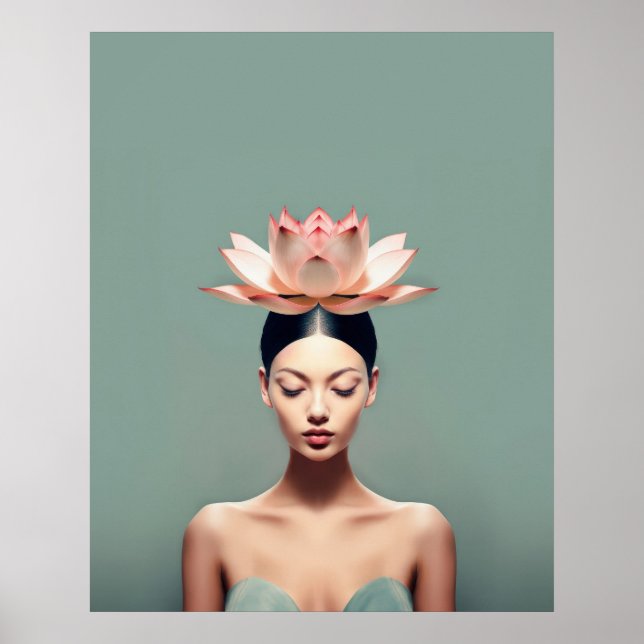 Poster Une femme avec une fleur de lotus sur la tête (Devant)
