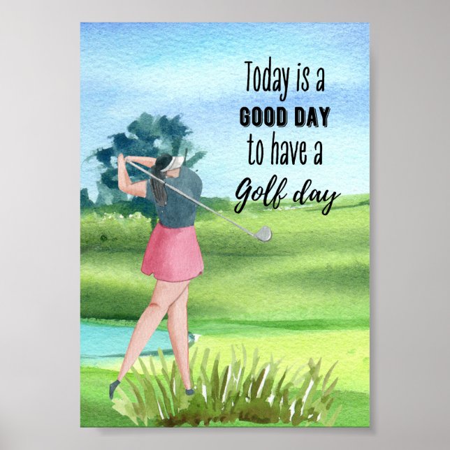 Poster Une femme de golf joue au golf aquarelle (Devant)