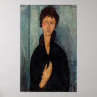 Une femme de Modigliani en noir avec de l'art bleu