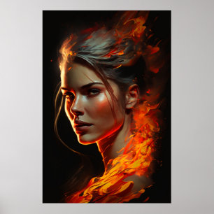Poster Une femme de peinture à l'huile de feu