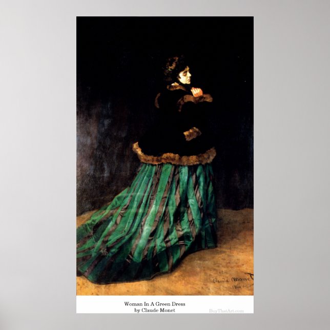 Poster Une femme en robe verte à Claude Monet (Devant)