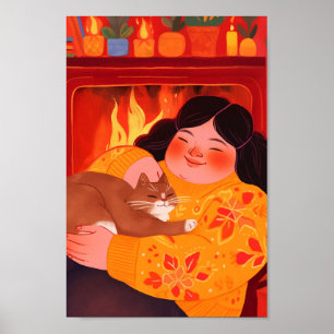 Poster Une femme et son chat