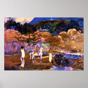 Poster Une femme et un cheval blanc par Gauguin