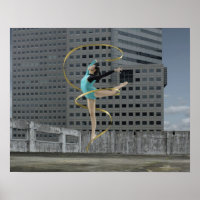 Une femme gymnaste en plein air sur le toit sautan