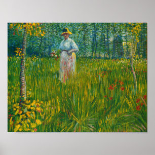 Poster Une femme marchant dans un jardin - Vincent van Go