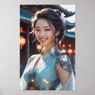 Poster Une femme portant une robe bleue délicate