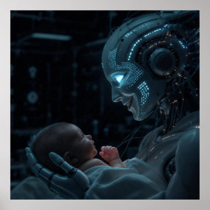 Poster Une femme robotique accrochée à un bébé