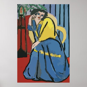 Poster Une femme sur un téléphone portable, un style pâti