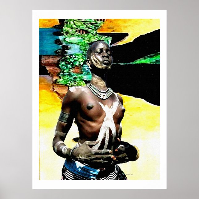 Poster Une femme tribale africaine en danse tribale (Devant)