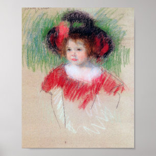 Poster Une fille à Big Bonnett et robe rouge, Mary Cassat