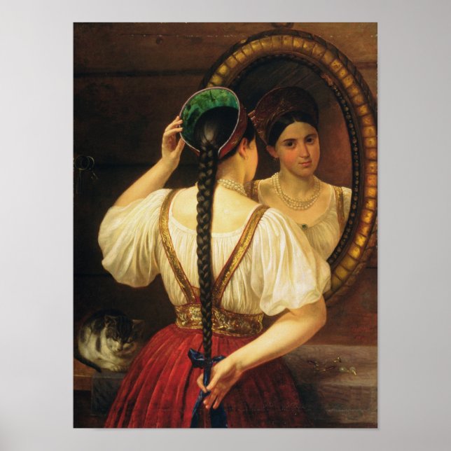 Poster Une fille au miroir, 1848 (Devant)