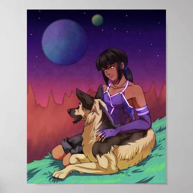 Poster Une fille et son chien dans l'espace (Devant)