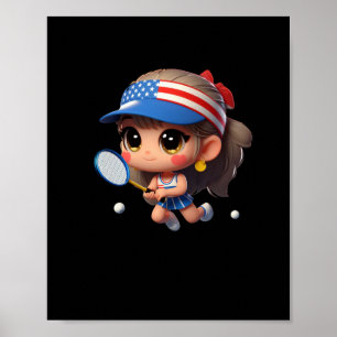 Poster Une Fille Jouant Au Tennis. Autocollant