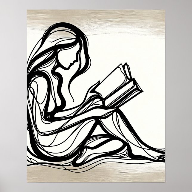 Poster Une fille lit un livre - Art en ligne (Devant)