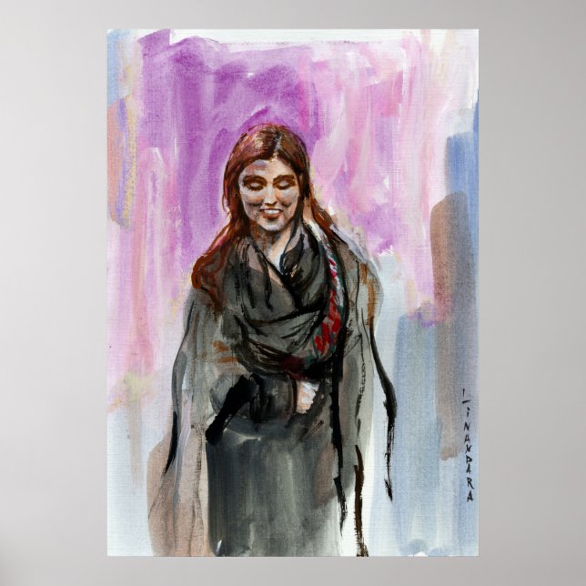 Poster Une fille souriante en noir (Devant)