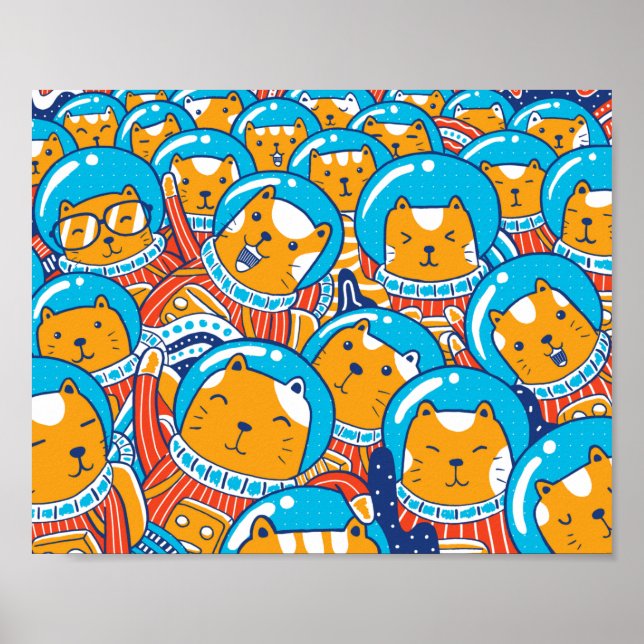Poster Une Foule De Catstronautes Mignonne Illustration (Devant)