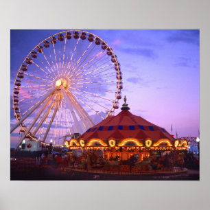 Poster Une grande roue et un carrousel au Navy Pier de