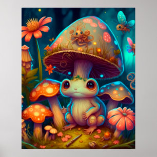 Poster Une grenouille à champignons magiques