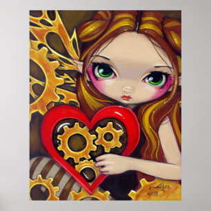 Poster Une horloge Saint Valentin steampunk fairy Art Pri
