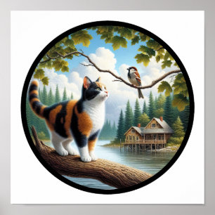 Poster Une image 3D circulaire d'un beau chat Calico