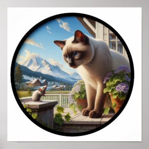 Poster Une image 3D circulaire d'un beau chat siamois