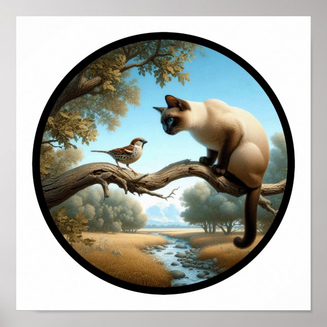 Poster Une image 3D circulaire d'un beau chat siamois (Devant)