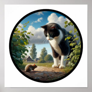 Poster Une image 3D circulaire d'un beau chat Tuxedo 