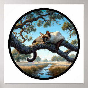 Poster Une image circulaire 3D d'un beau chat siamois