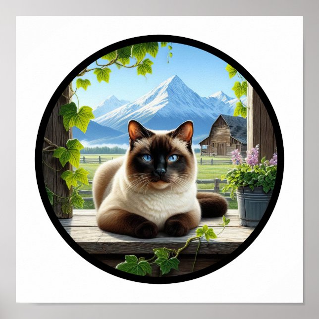 Poster Une image circulaire 3D d'un beau chat siamois (Devant)